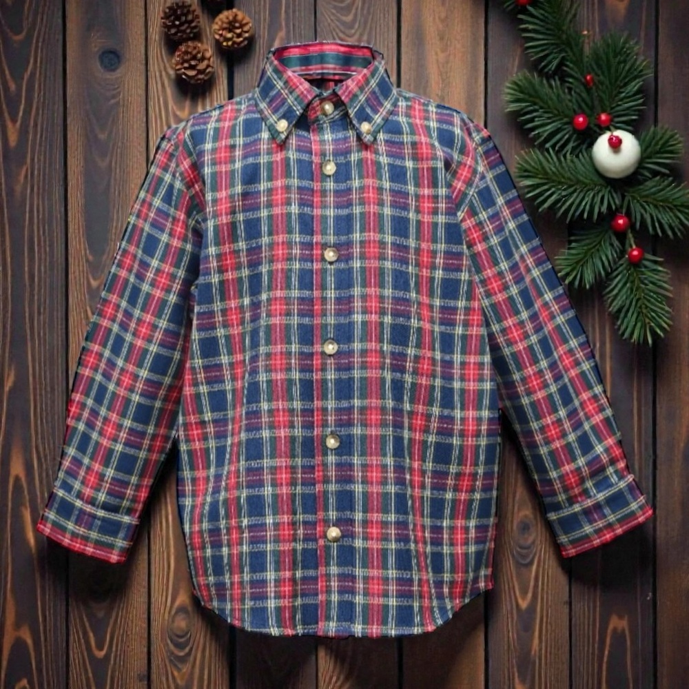 Cotton Kids | Plaid Kids Shirt - Red and Blue